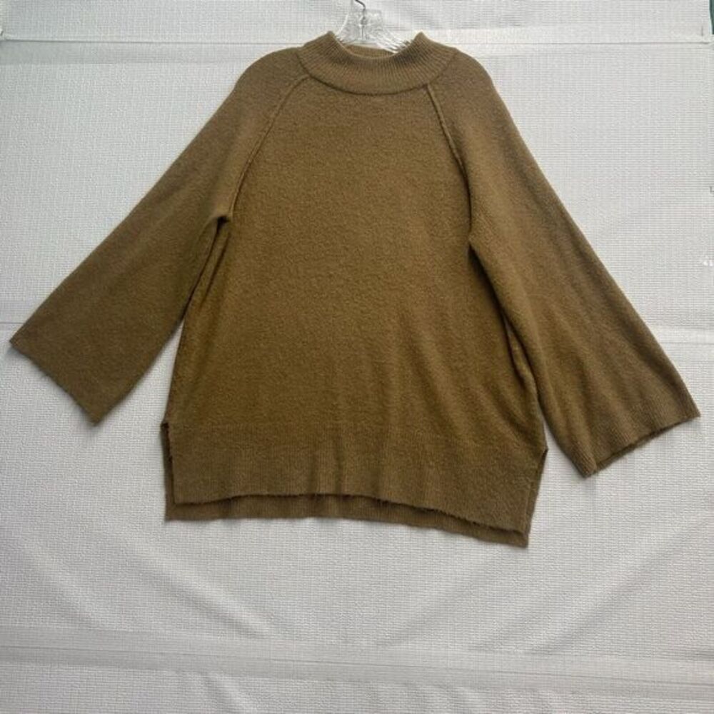 Calvin Klein Brown Wool Blend Mock Neck Large Sweater Bell‎ Sleeve Reverse Seam